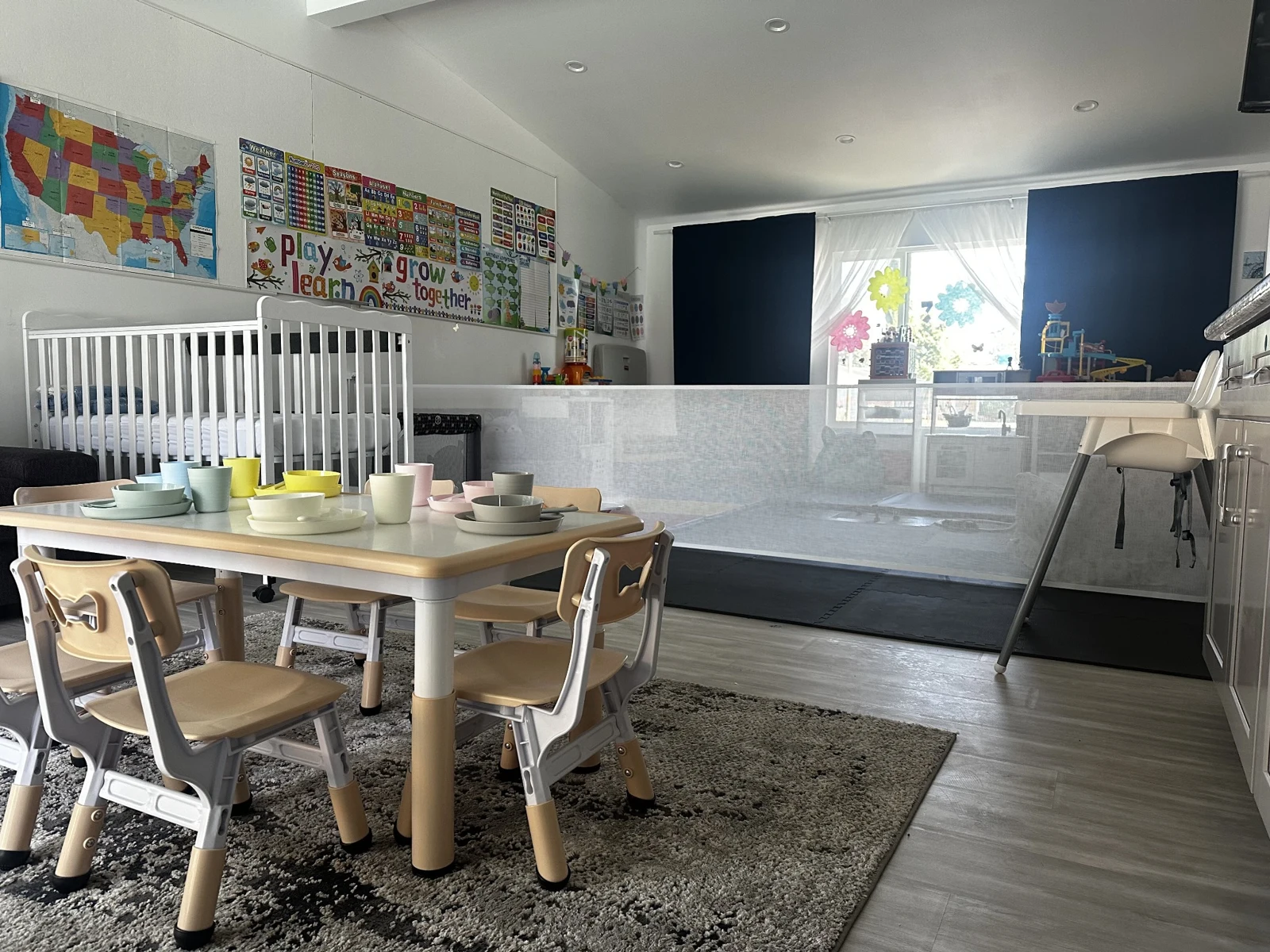 Child-sized chairs and tables in the Merrymoon classroom